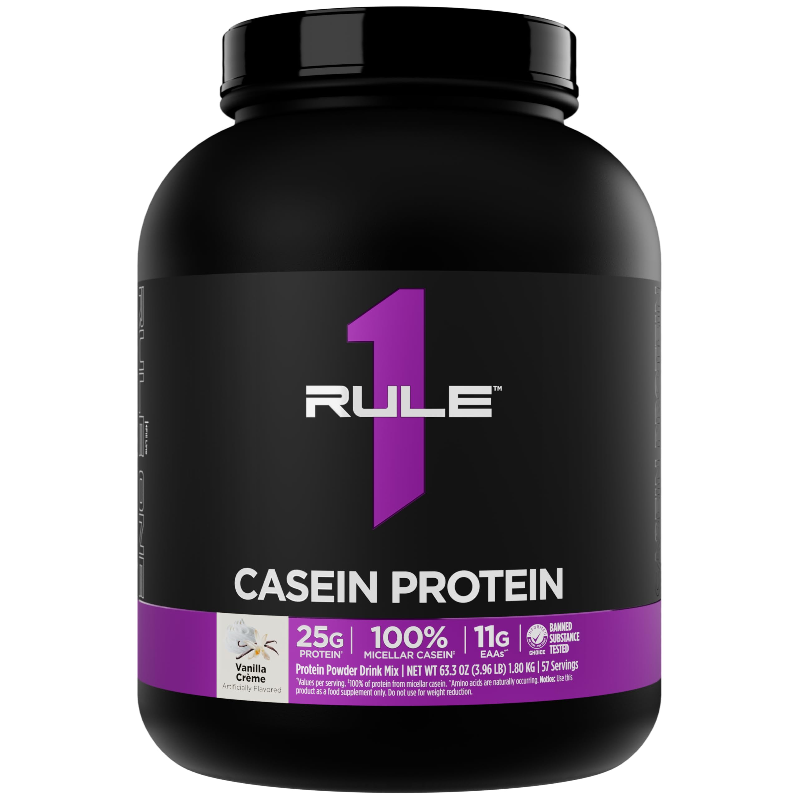 Rule1 1 Casein Vanilla Crème Protein Powder| 25g Protein 57 Servings 3.96 Lbs (1.80 kg)