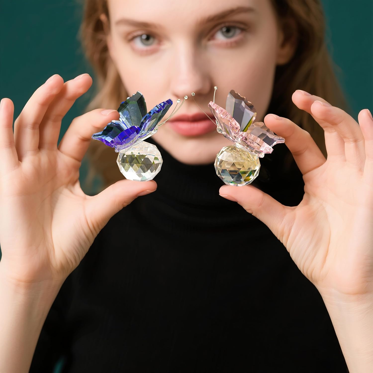 kanpura 2 Pcs Crystal Butterfly Figurines with Clear Glass Ball Base,Glass Butterfly Statues, Crystal Animal Figurines for Home Decor, for Women(Pink) - Image 6