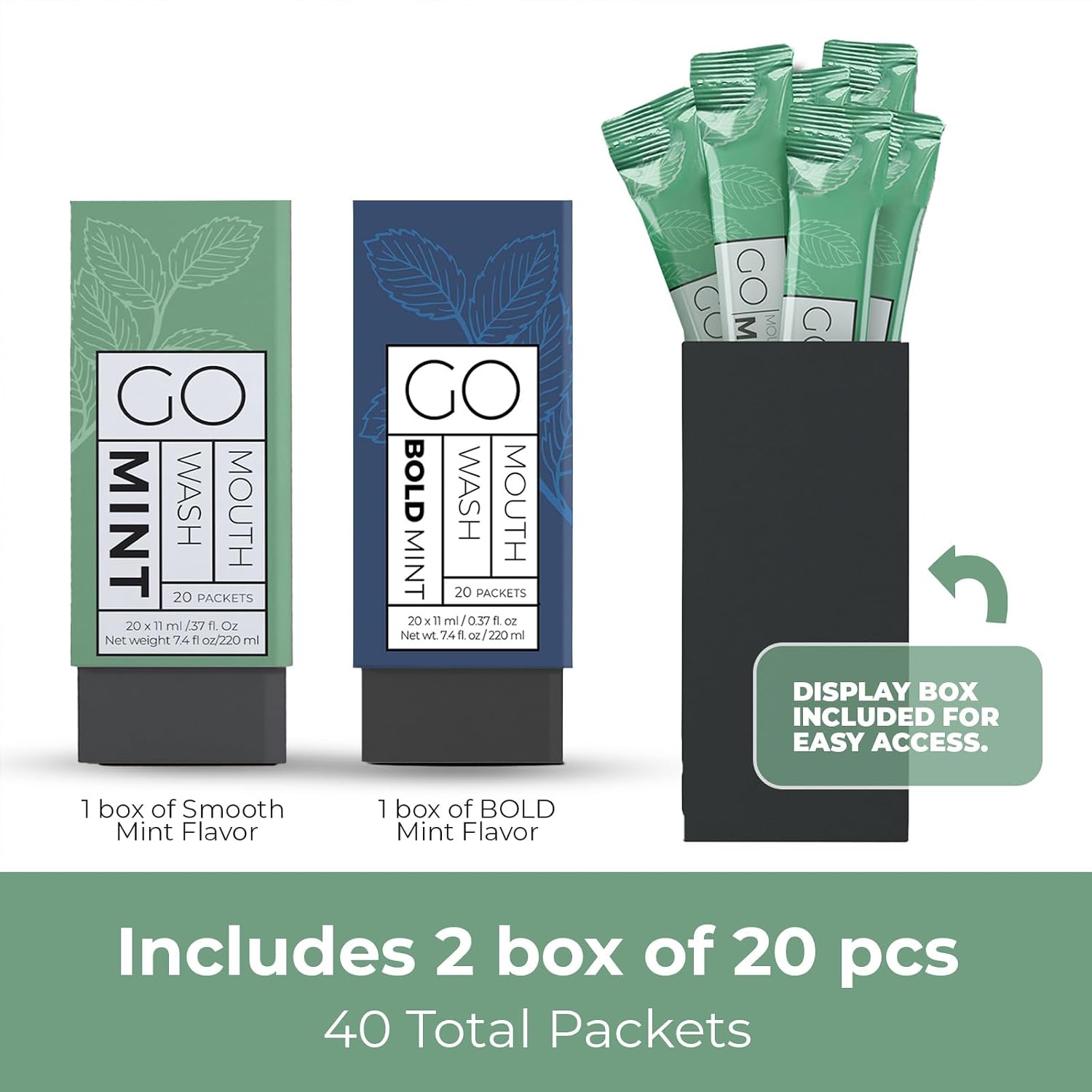 Bold Mint GO Travel Size Mouthwash Packets – Individual Mini Mouthwash for Fresh Breath - Smart Single Packet Design to Reduce Travel Bottle Waste.