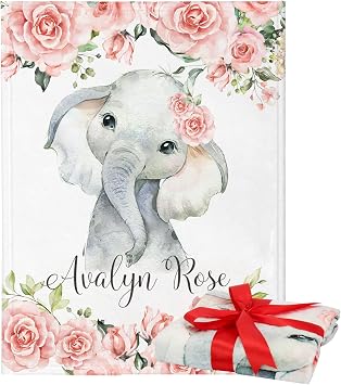 Custom Baby Blanket with Name for Boy Girl Personalized Super Soft Blankets for Newborn Baby Adults Customized Elephant Swadding Blanket Baby Girl Blanket