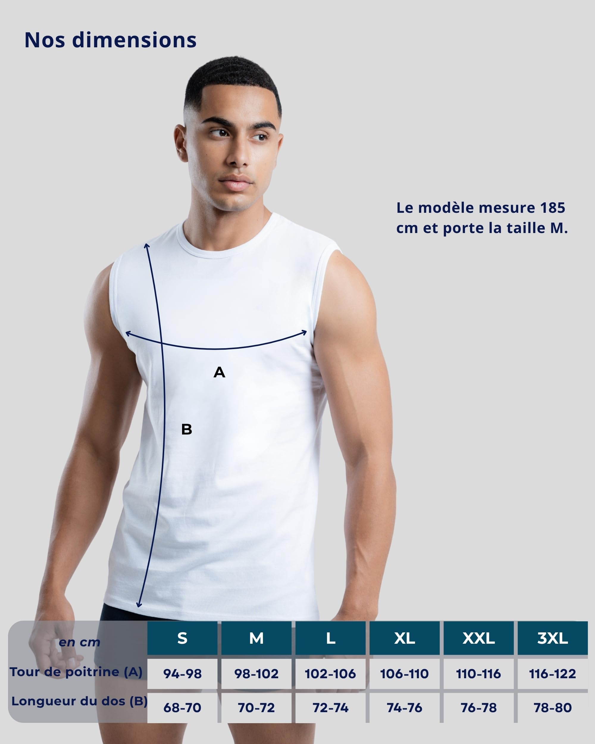 SKIPPER Lot de 3 débardeurs sans manches pour homme, en coton stretch, respirants et indéformables, coupe ajustée, taille S à 3XL