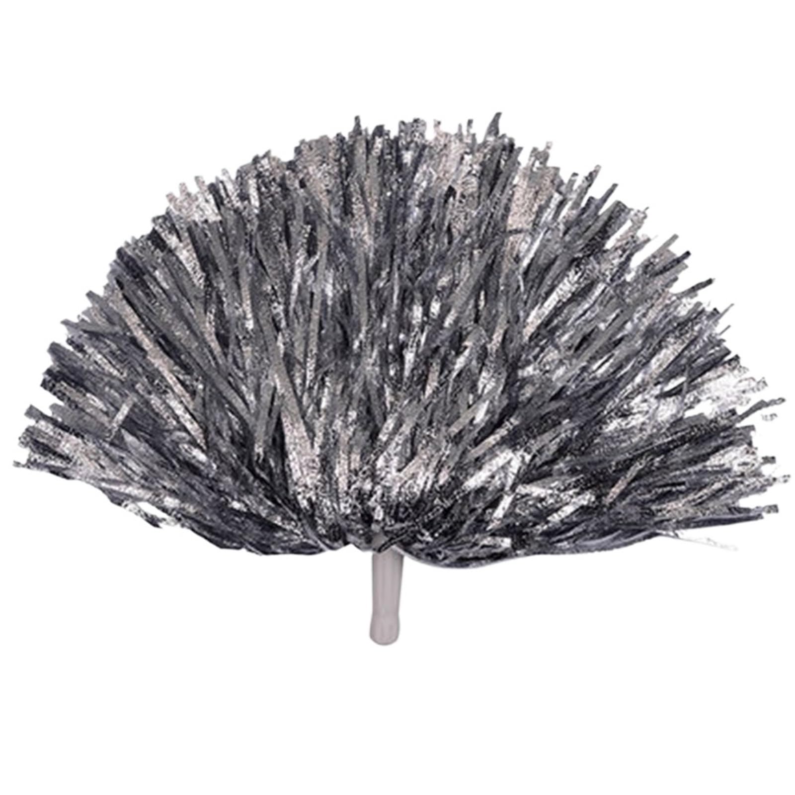 Pompom Fancy Competition Flower Dance Party Decorator Cheerleading Cheering Ball Cheerleader Pompoms for Cheerleaders(Silver Handle)