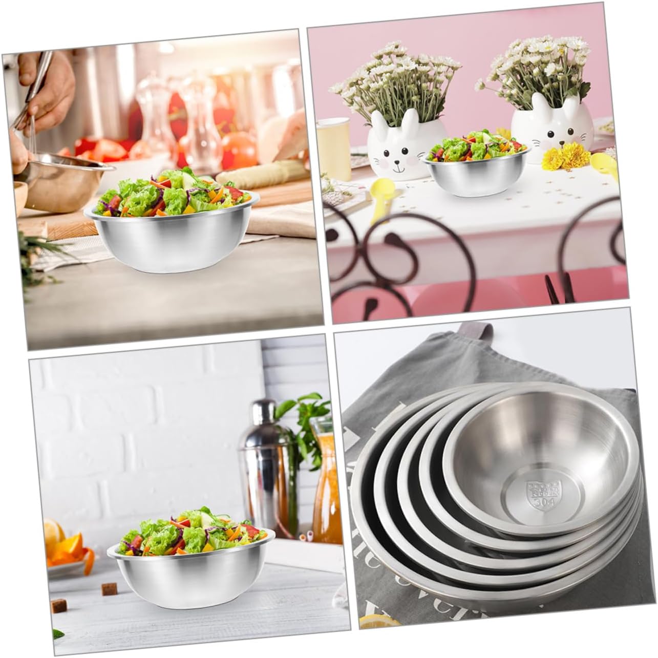 Mobestech 5pcs Stainless Steel Mixing Bowl Food Grade Heavy Duty Kitchen Bowls for Cooking Baking Salad Prep Large Capacity Design Elegant Appearance
