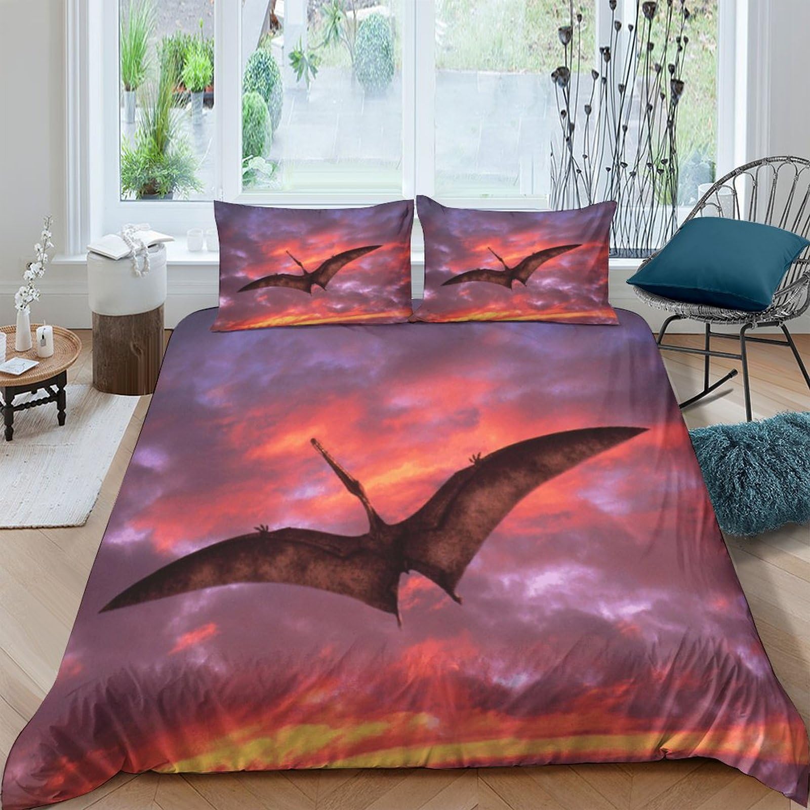 Housse de couette ptérosaure 3D King 220x240 cm parure de lit microfibre avec taies