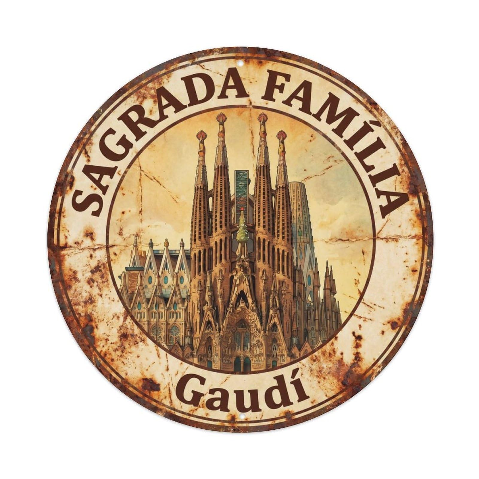 Vintage Travel Sagrada Familia Barcelona Metal Tin Sign Plaque