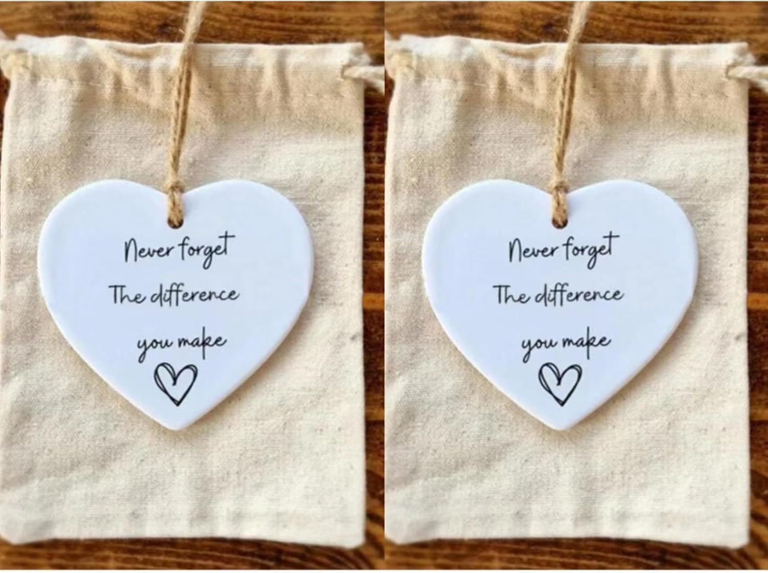 2Pcs Acrylic Hanging Heart Plaque and Bag - Thank You Gift for Friend, Mom, Teacher, Coworker - Never Forget The Difference You Make - Ornament for Graduation, Retirement