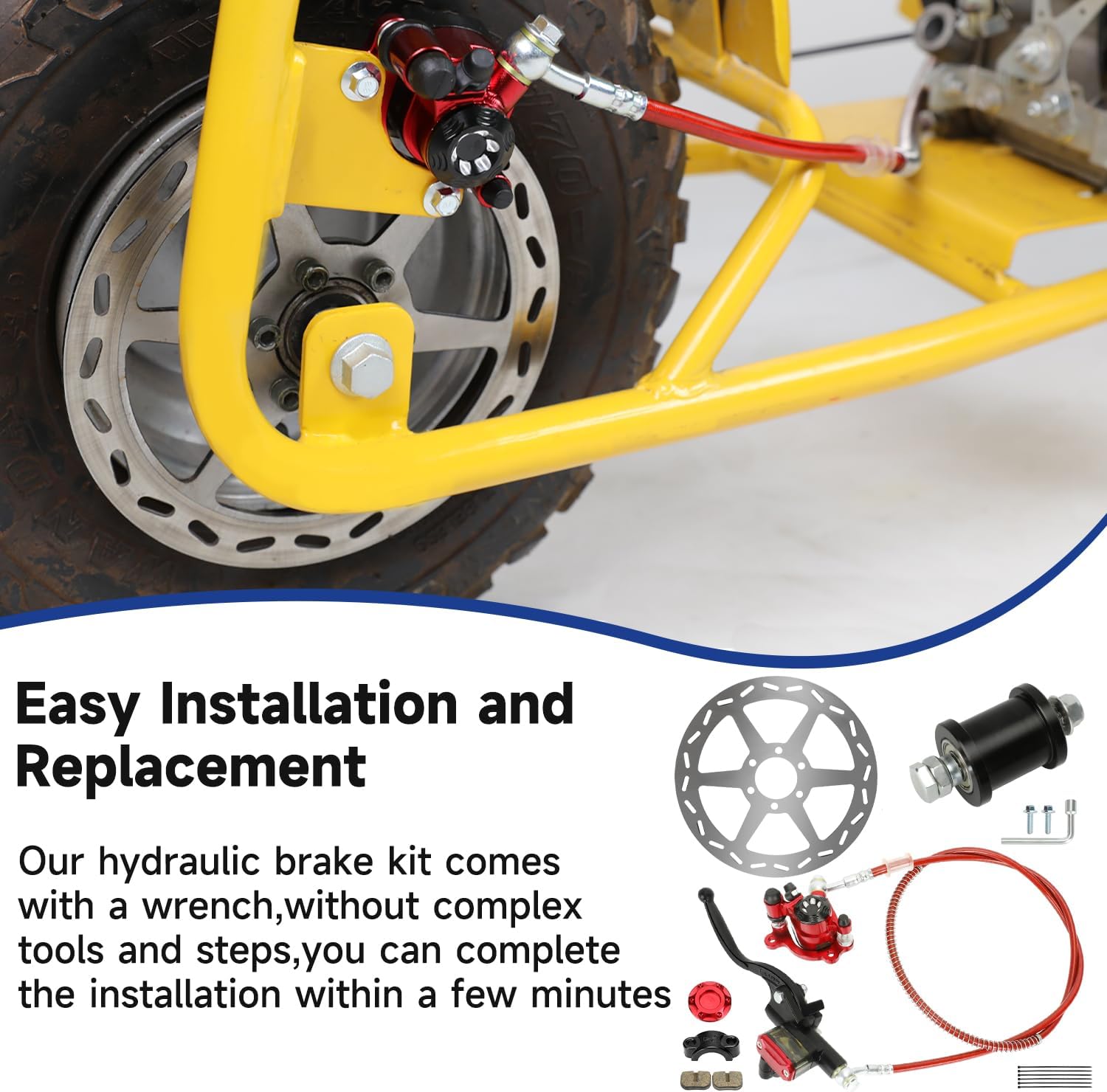Mini Bike Hydraulic Brakes Kit Replacement for Baja Doodle Bug DB30 Blitz Dirt Bug Predator 79cc 97cc 2.8hp, Mini Bike Brake Caliper with Rear Disc Brake Rotor Master Cylinder Chain Tensioner