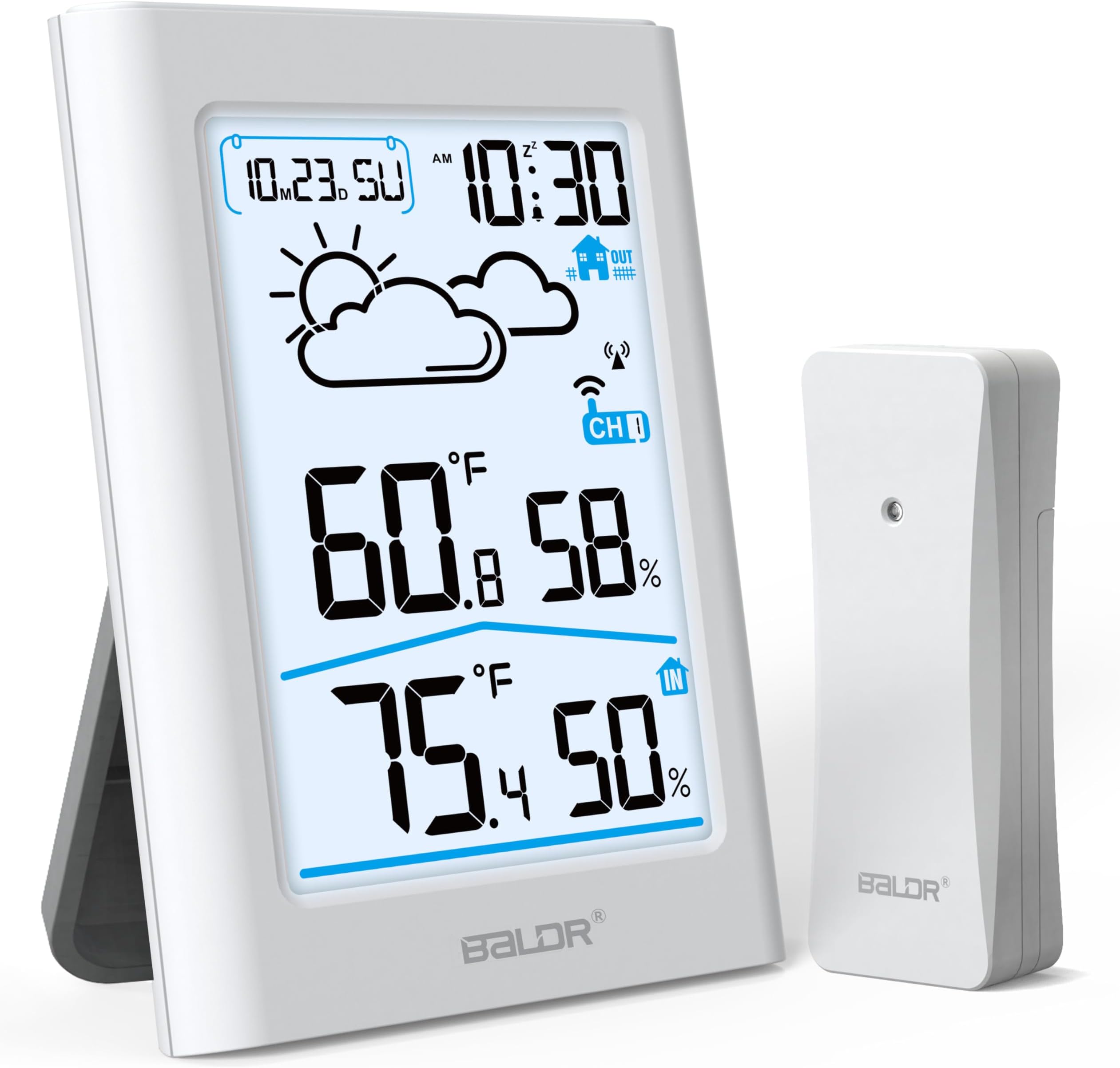 Indoor Outdoor Thermometer Wireless with Atomic Clock, Battery Powered Weather Station Indoor Outdoor with WWVB, Portable Outside Temperature Monitor for Home, Patio