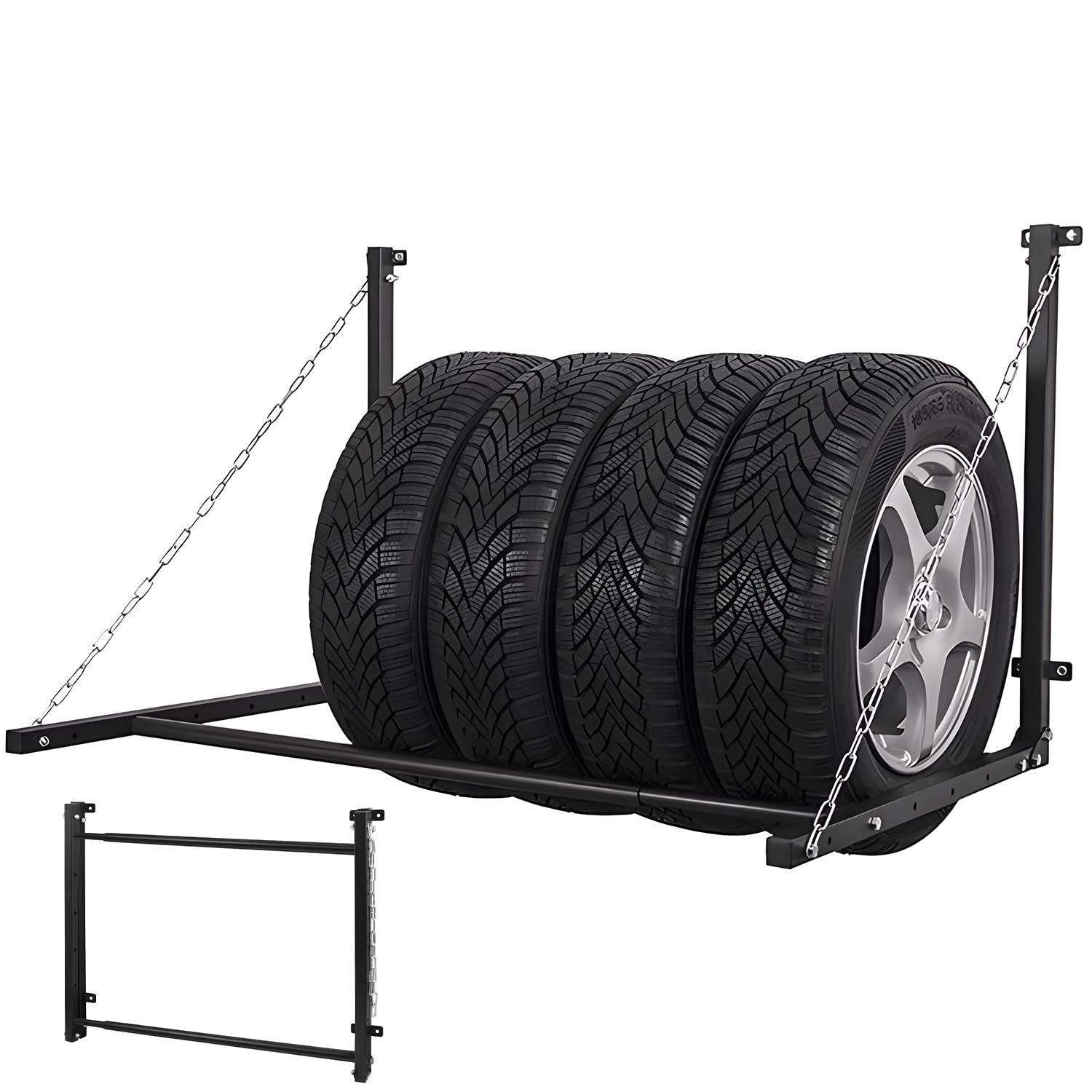 Avilia Mensola Porta Pneumatici Telescopica Salvaspazio da Parete 90x130cm - Ideale per Garage o Officine con una Robusta Struttura in Acciaio Sostiene Fino a 4 Pneumatici - Facile da Montare