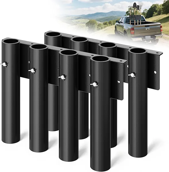 HEIWUKONG Shovel Holder for Truck, 8-Holes in 2 Grouped Metal Truck Shovel Mount/Rack, Heavy Duty Trailer Tool Rack for Rakes, Hoes, Trimmers, Lawn & Landscape Hand Tools (Bed/Box Mount Upgrade)