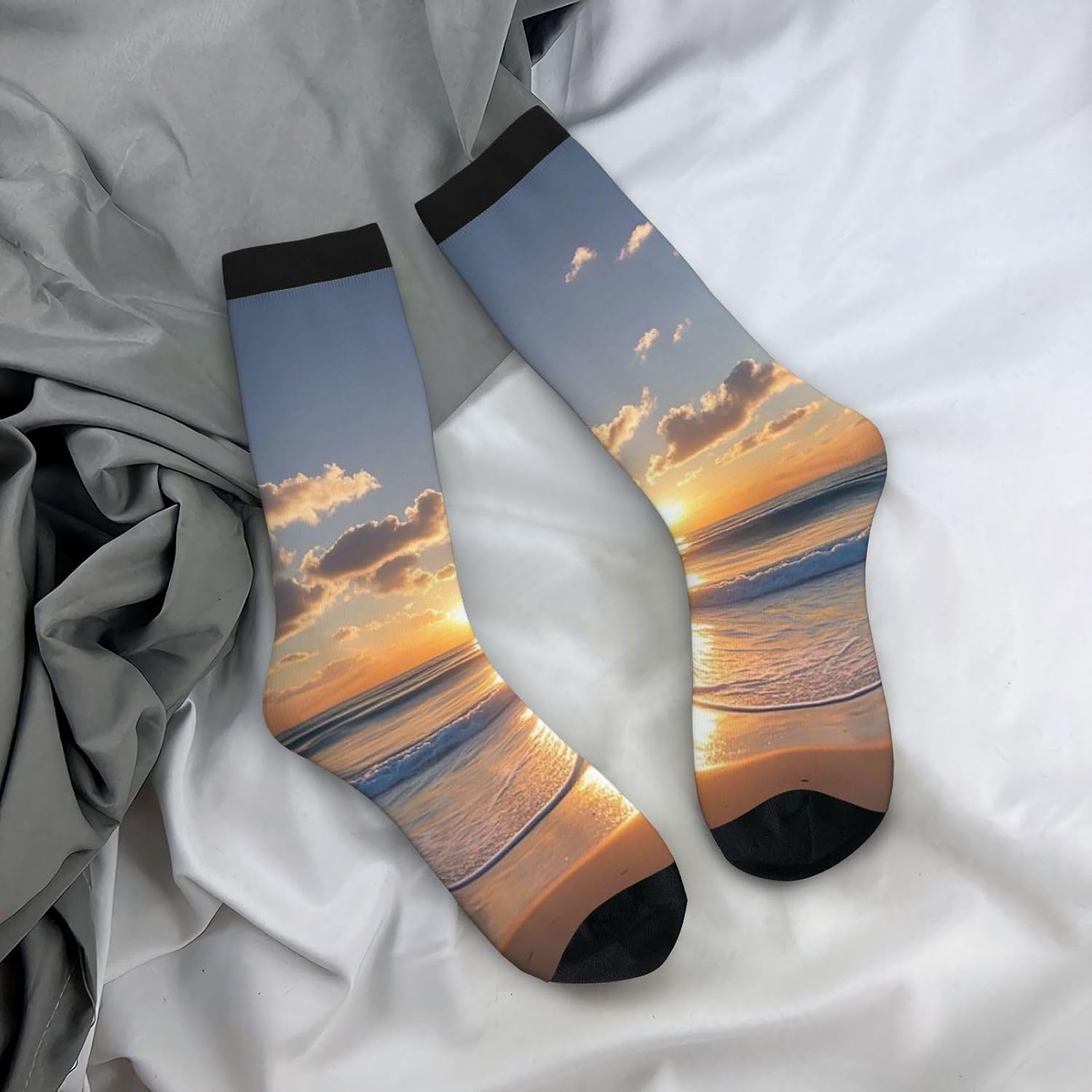 Socks for Women Men Warm Breathable Boot Socks Beach Sunrise Calf Socks Crew Sock for Hiking