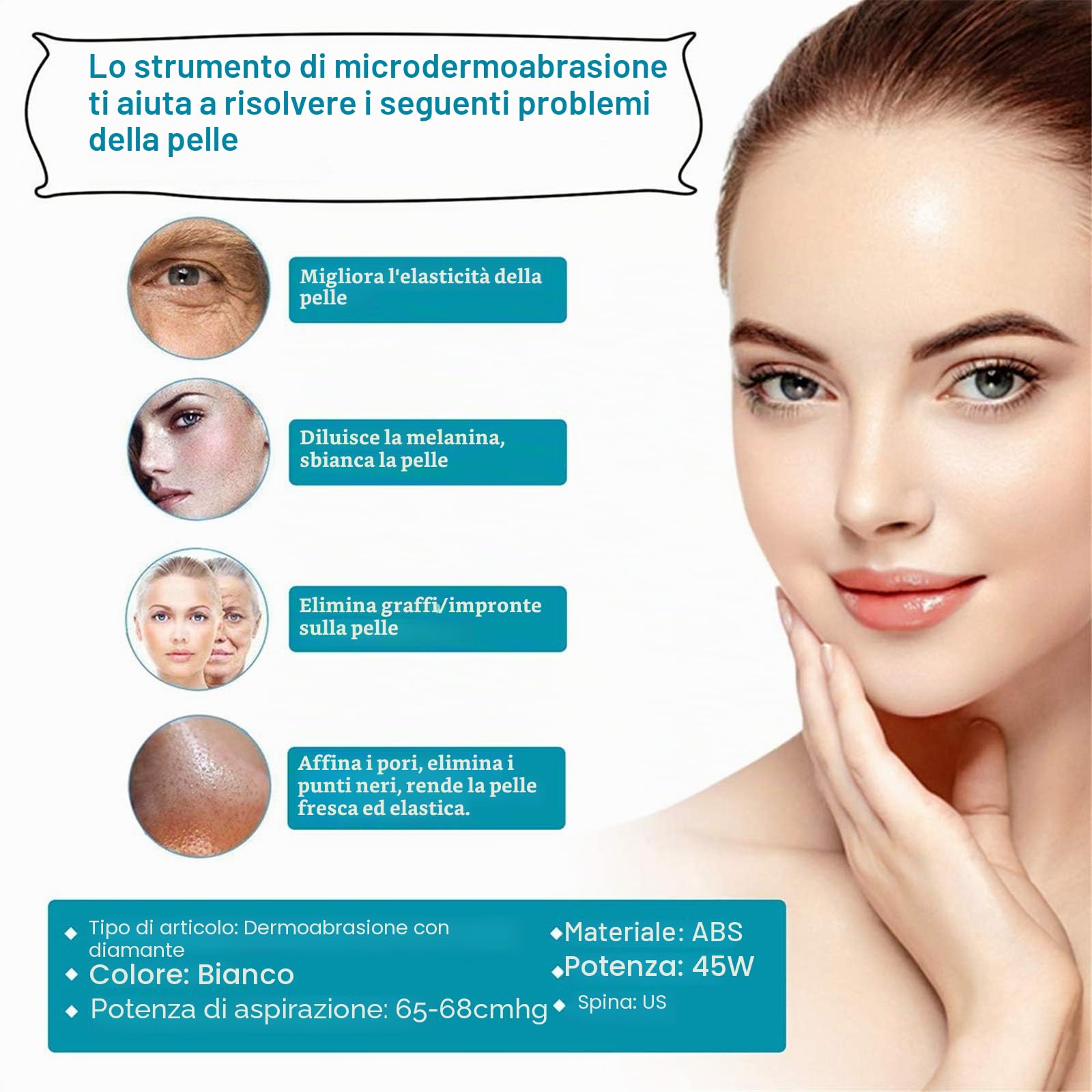 TwoWin 3 in 1 Microdermoabrasione Macchina per Dermoabrasione Viso 65-68 cmHg