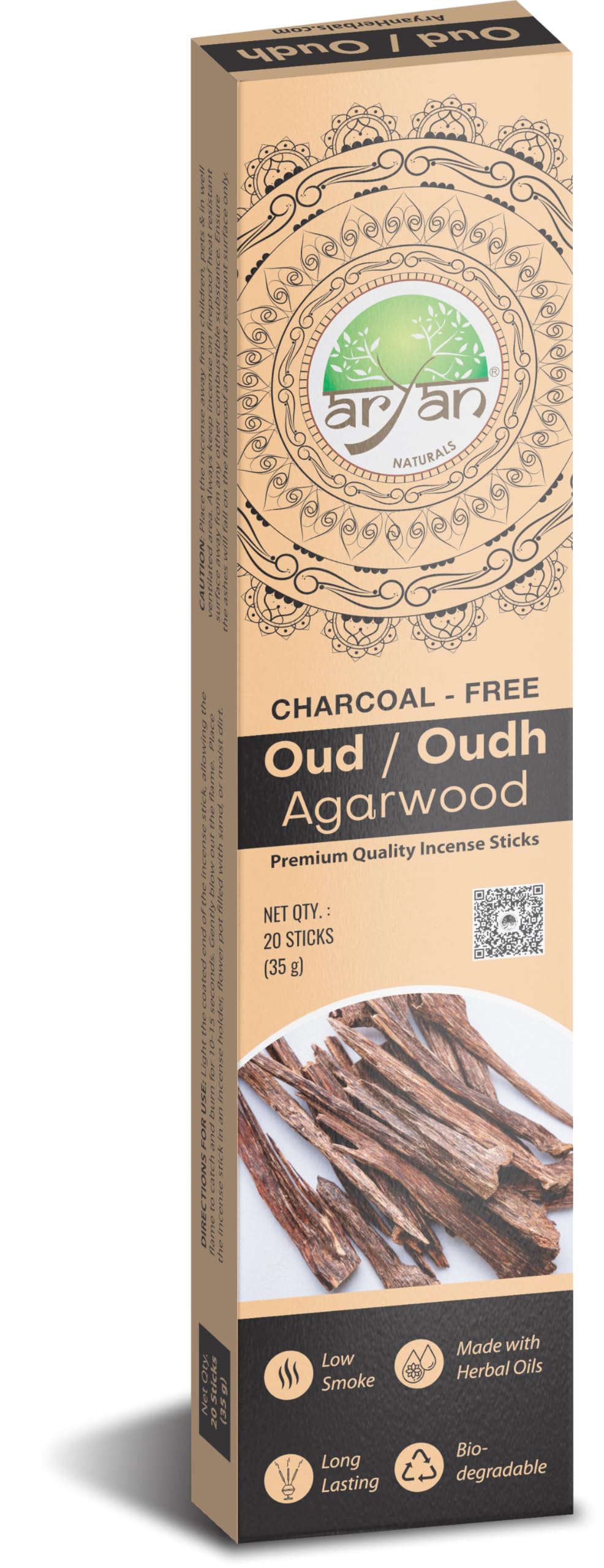 Aryan Herbals Premium Incense Sticks, Low Smoke, Made from Herbals Oils, No Charcoal, Long Lasting & Biodegradable- Best for Puja, Meditation & Aroma Therapy (Pack of 12 (240 Sticks), Oud)