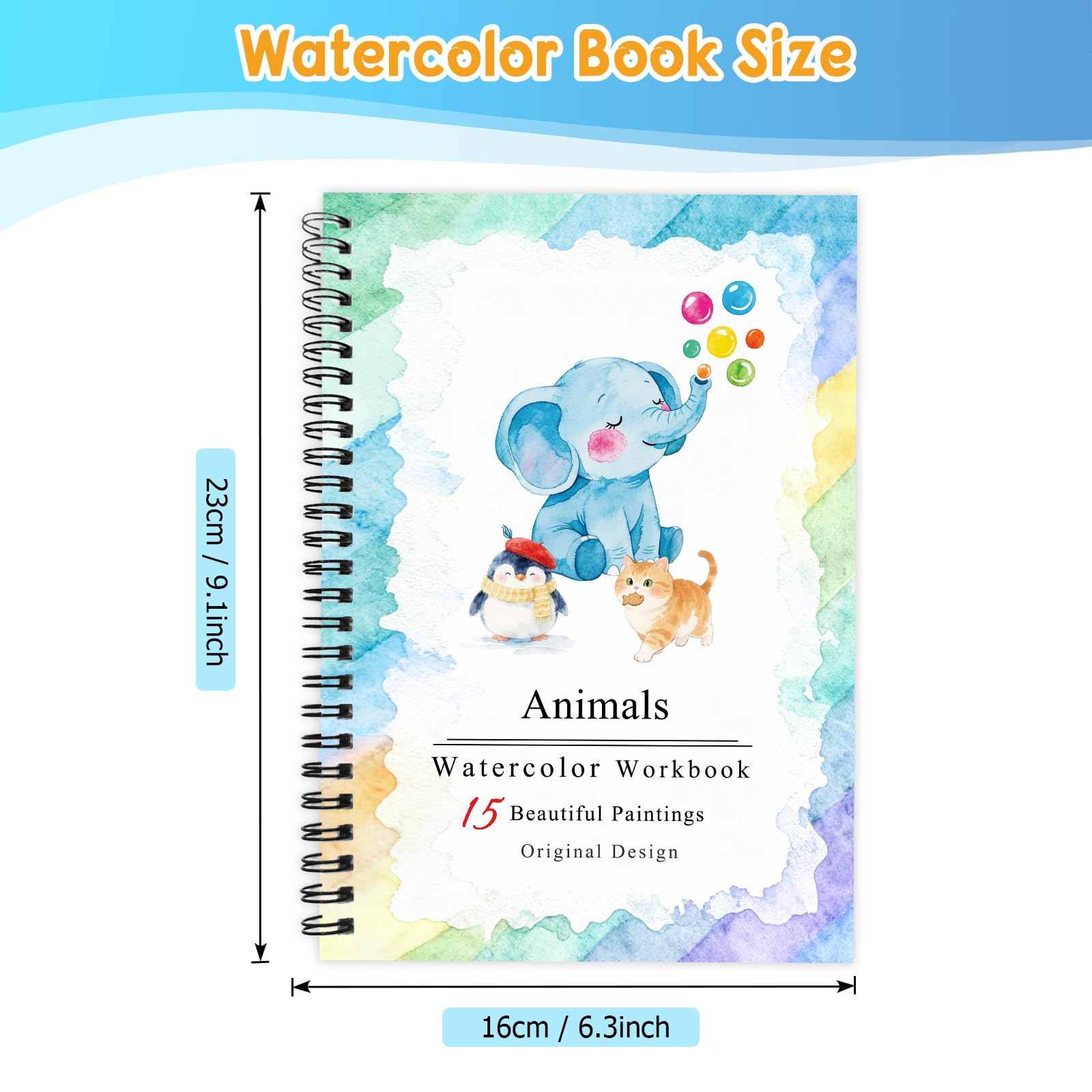 SLWBZ Quaderno da colorare per acquerelli, adatto ai principianti, facile e squisito con passaggi, libro creativo per esplorazione ad acquerello per adulti e ragazzi (elefante, senza vernice)