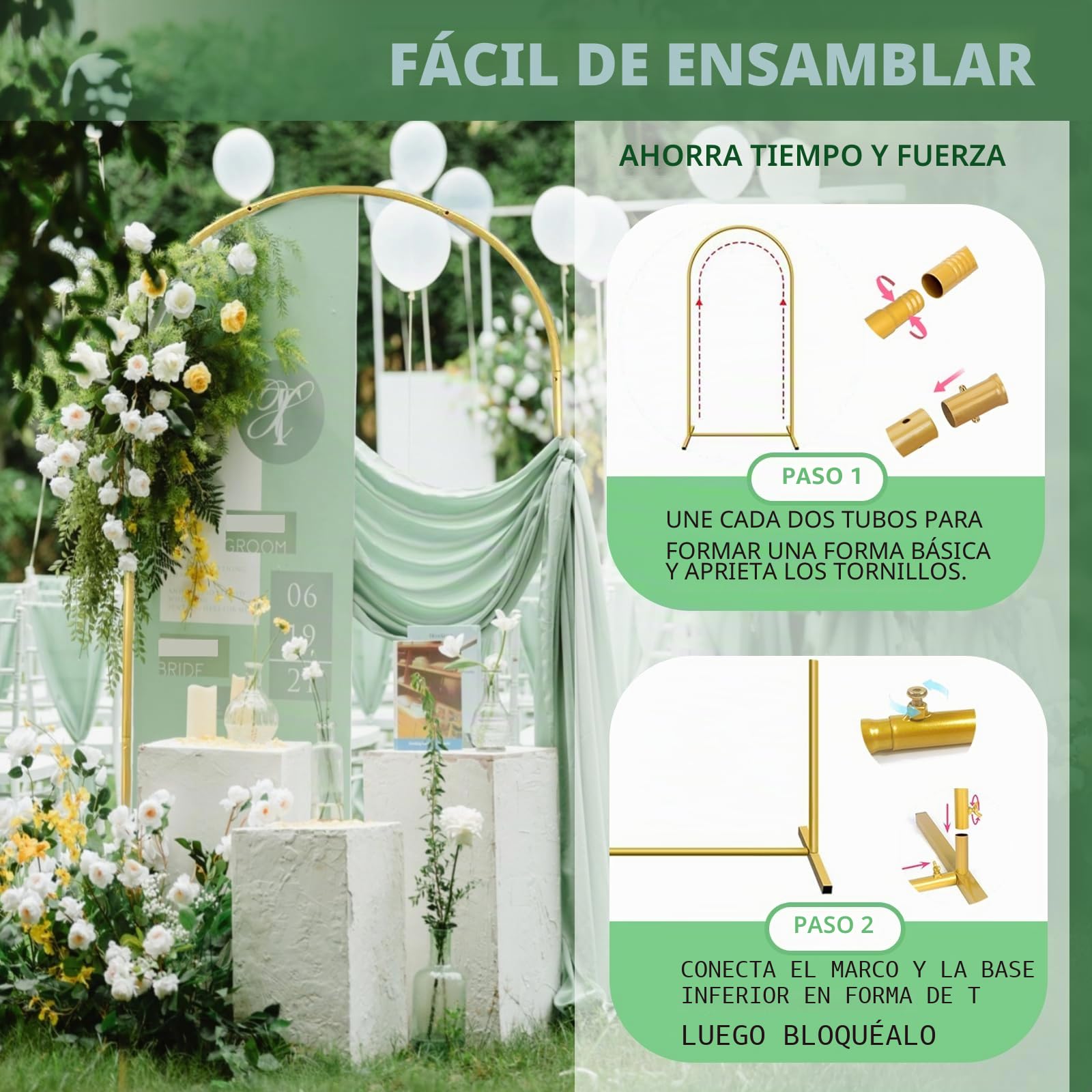 Estructura y soporte de fondo de metal dorado de 1,8 m de altura y 0,8 m de ancho para bodas, cumpleaños, graduaciones y fiestas