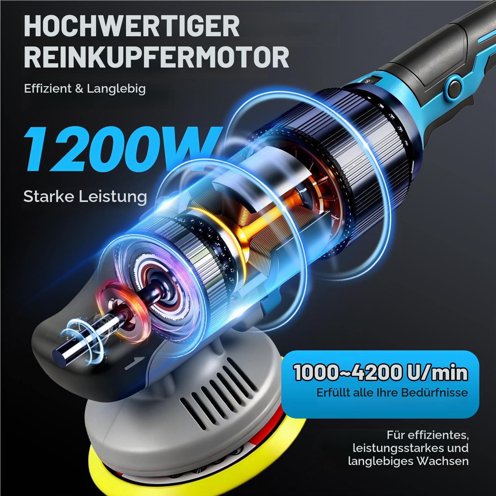 Poliermaschine Auto Set, 1200W Auto Exzenter Poliermaschine, 26 pcs Professional Set, 8 Geschwindigkeiten, 2M Kabel, 6 Zoll Orbital Auto Politur für Wachsen/Autodetaillierung