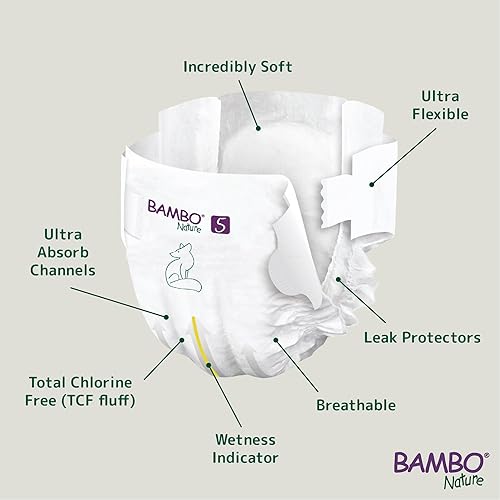 Miniatura 5 de Bambo Nature Pañales hipoalergénicos para bebé, pañales con etiqueta ecológica, protección mejorada contra fugas, totalmente libres de cloro,