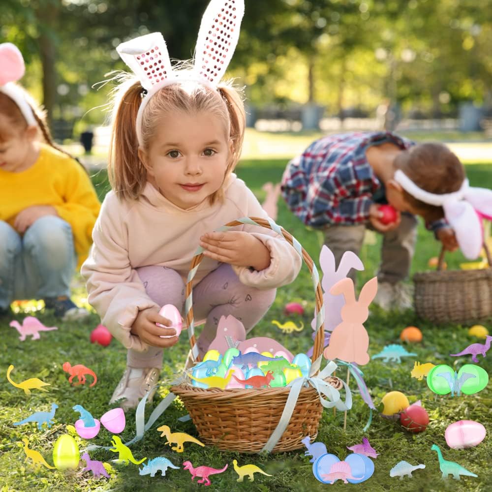 YUJUN 28PCS Easter Eggs Prefilled with Glow in Dark Dinosaur Figure Toys Mini Plastic Dinosaur Toys for Kids Colorful Easter Egg Basket Stuffers Fillers Eggs Hunt Gift Party Favors - Image 4