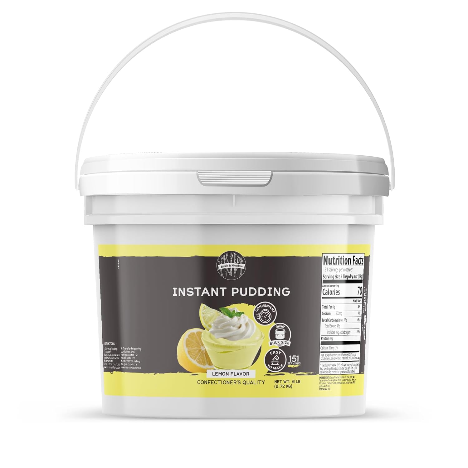 Birch & Meadow 1 gallon, Lemon Instant Pudding, Bulk Size, Mix in Minutes, Snack, Filling, Dessert