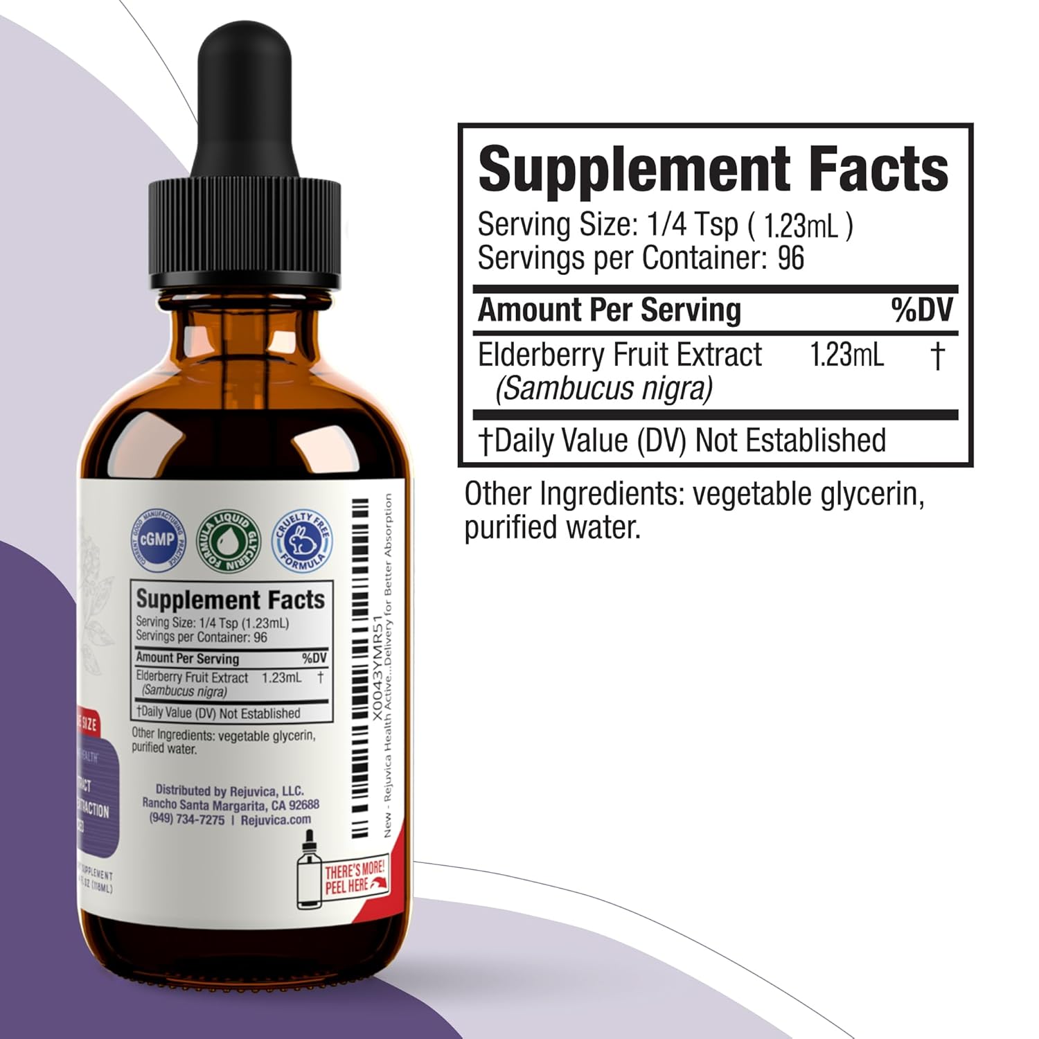 Rejuvica Health Elderberry Ativo - Extrato Avançado de Sabugueiro - Entrega Líquida para Melhora na Absorção - Vegano Sem Açúcar Não-OGM 113g Tamanho Econômico - Imagem 7