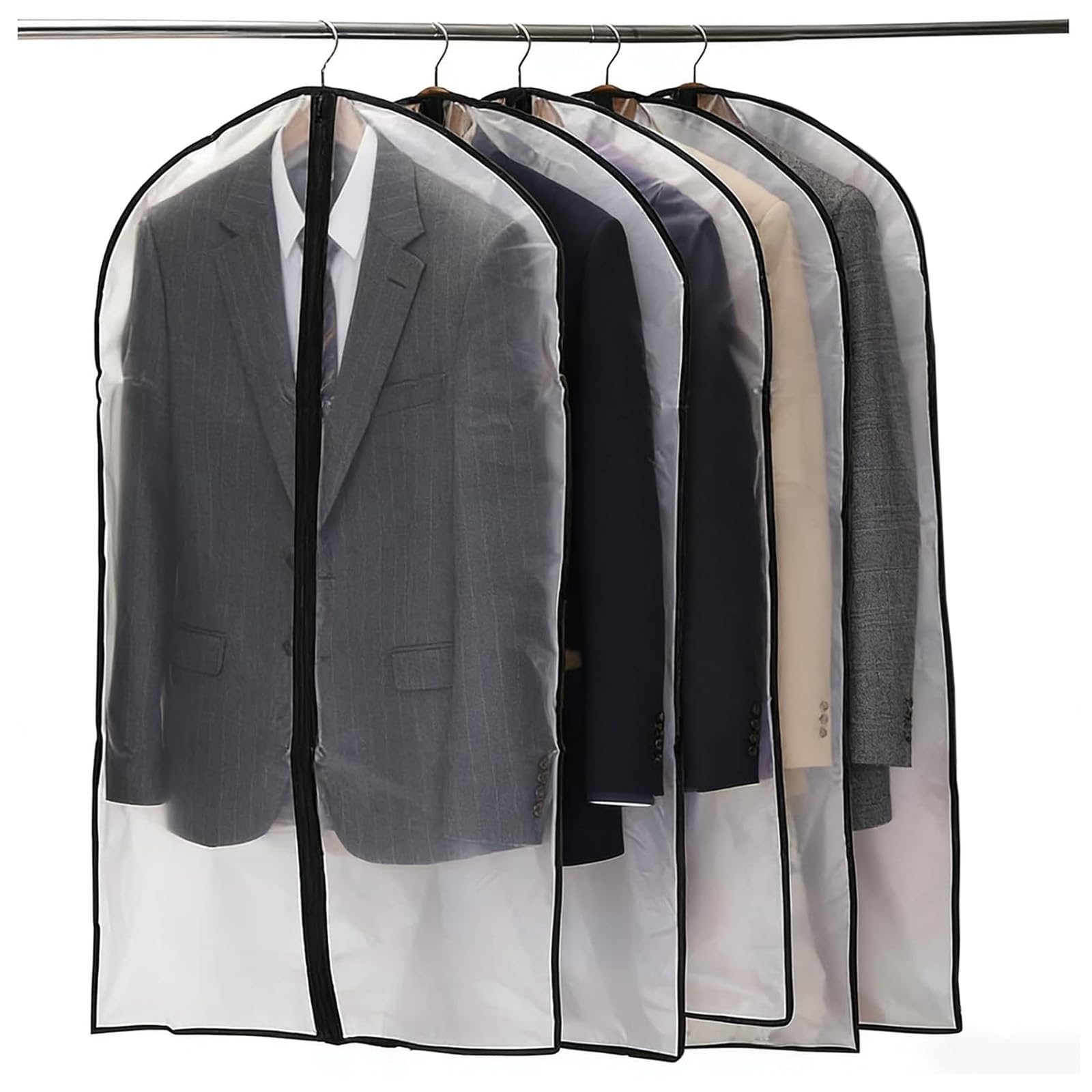 GESDYO 5pcs 60 * 100cm Garment Covers Dustproof Clothes Garment Bags PEVA Translucent Clothes with Zip PEVA Translucent Dress Cover Waterproof Anti-mite Breathable Suit Protector (Black)