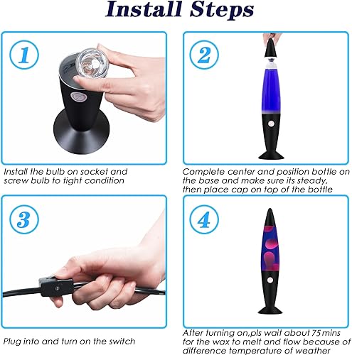 Miniatura 7 de Vanful Lámpara de magma de 16 pulgadas con cera blanca líquida morada, base negra, lámpara de movimiento líquido calmante para decoración del hogar,