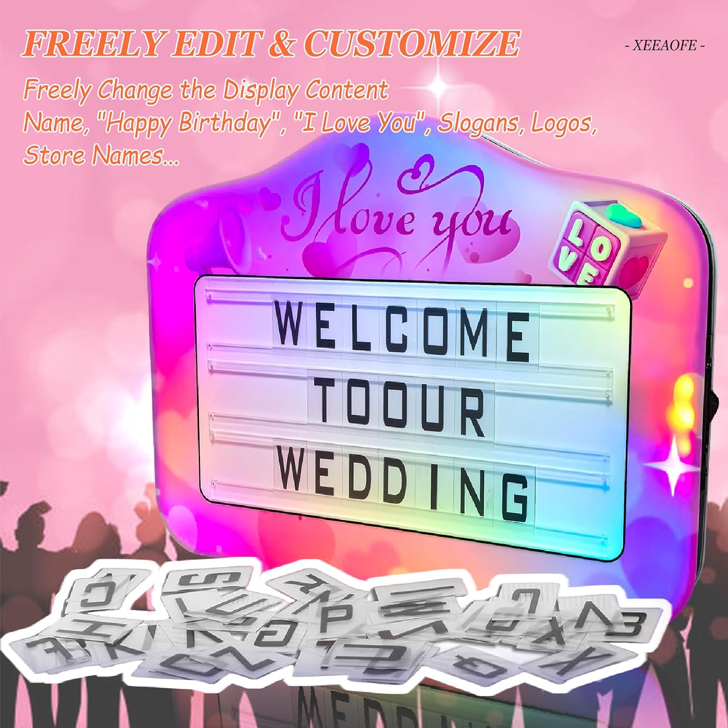 LED Letter Bottle Presenter, Service Sign Color Display Lights 4 Set Letters 1 Set Numbers, LED Handheld Service Display Sign Home Decor Birthday Party Club Nightclub Bar