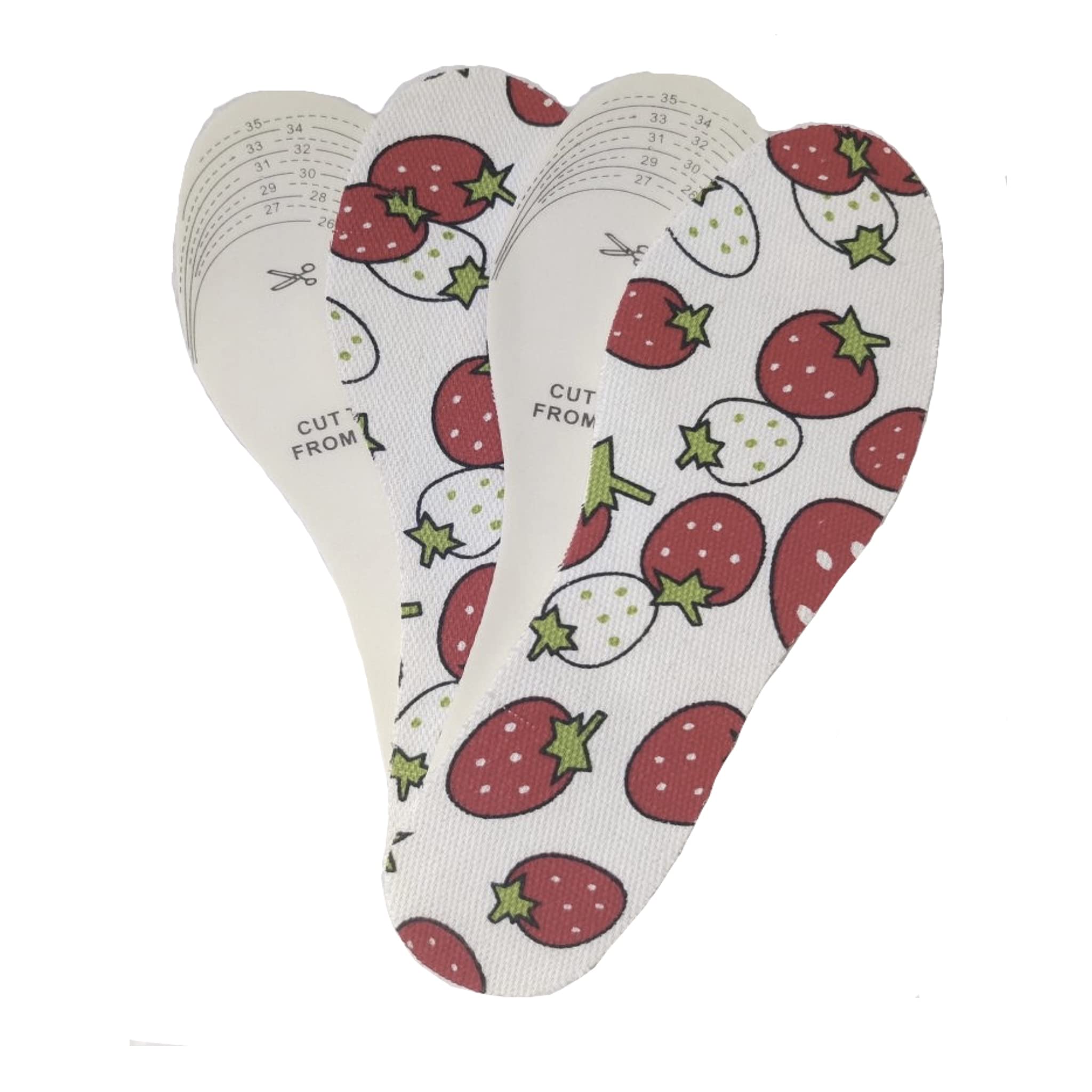 Quality Memory Foam Shoe Insoles for Kids, Breathable, Washable, Absorbs Shocks and Stays Fresh, Cut to Size: 2 Pairs (Strawberries)