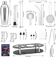 Vista 2 de Juego de coctelera de 23 piezas Boston de acero inoxidable con soporte para el hogar, bar, cóctel, herramientas