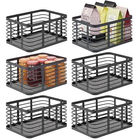 MDesign 6er-Set Metallkörbe - Dunkelgraue Aufbewahrungskörbe Für Küche & Haushalt