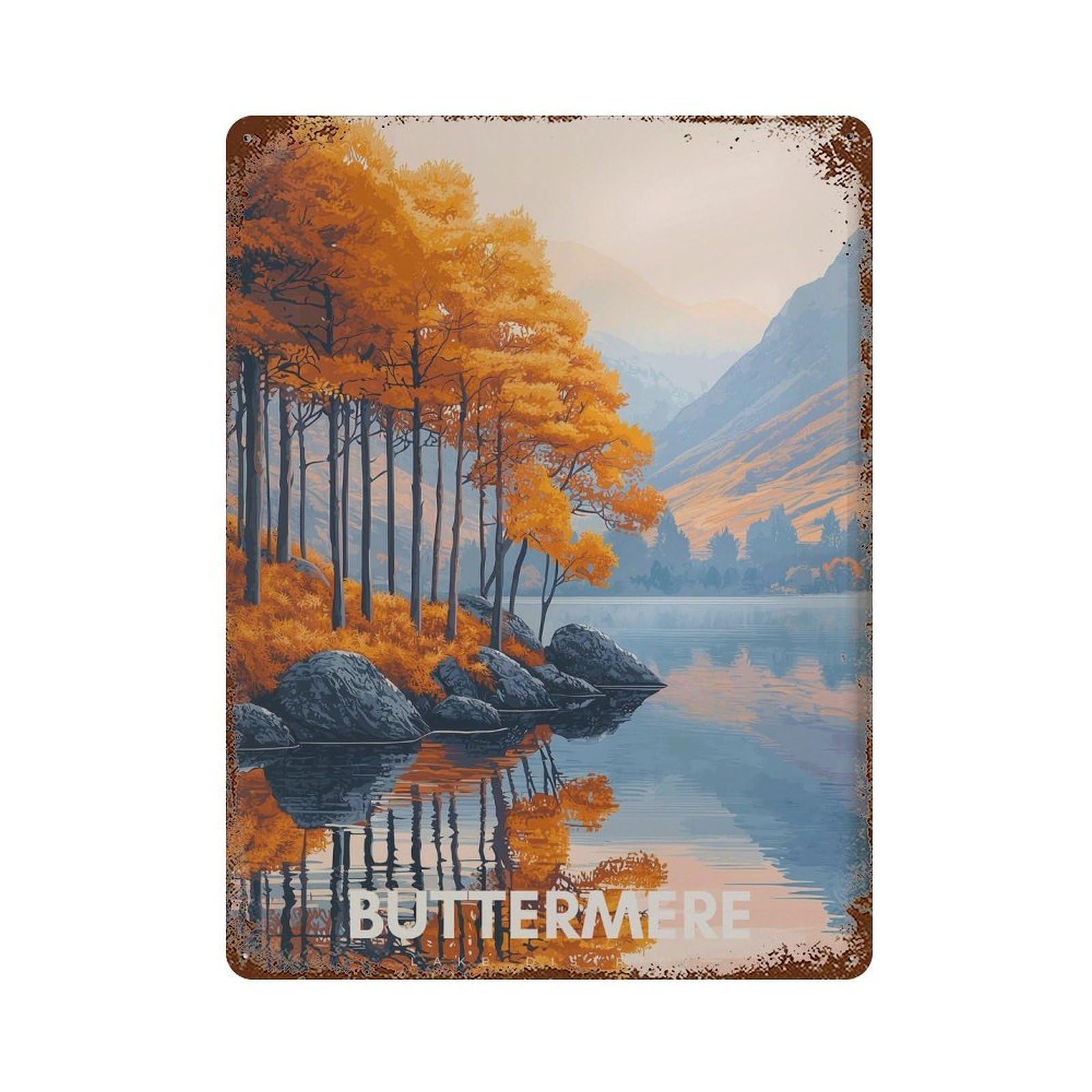 xiaoxiaoshen Buttermere Lake District Autumn Landscape (2) Wall Decor Art Metal Tin Poster Modern Home Decor Art Home Bar Shop Decorations Vintage Sign 40x30cm