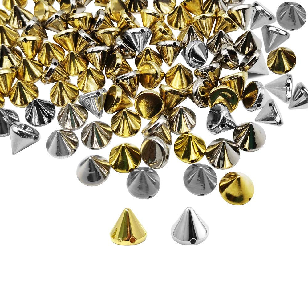 Bullet Cone Rivets Spike Acrylic Studs Bead DIY Sew On Rivet Hand Garment Accessories, Gold and Silver, 200 Counts by Baryuefull