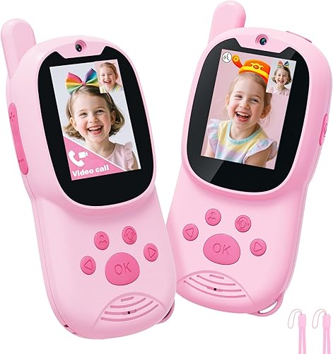 Miniatura 8 de Walkie talkies de video para niños, paquete de 2 walkie talkies recargables para niños pueden enviar mensajes, regalos de Navidad y cumpleaños para