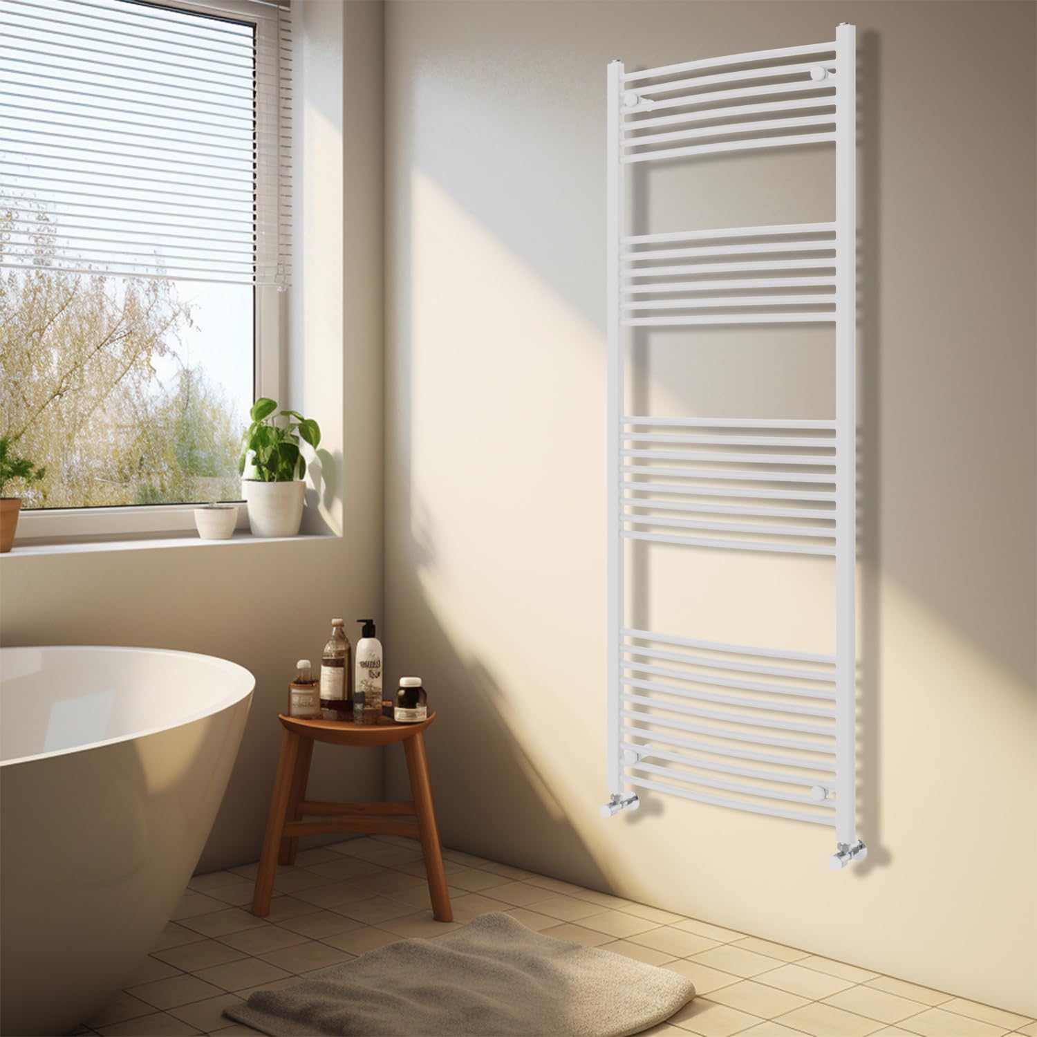 NRG White Heated Towel Rail Curved Designer Bathroom Radiator - 1800×600mm — image 1