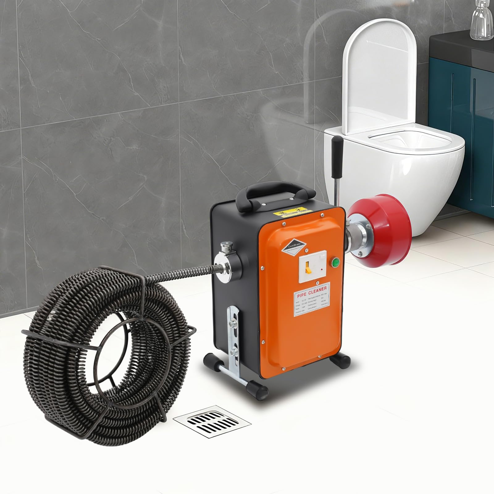 Máquina de limpieza de tuberías, 750 W, 400 rpm, desatascador con interruptor FI, motor de cobre puro para tuberías de 20 – 150 mm de diámetro