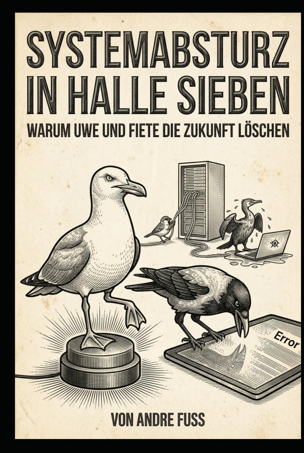 Systemabsturz in Halle Sieben: Warum Uwe und Fiete die Zukunft löschen (Gesellschafts-Satiren aus Sicht der Tiere)