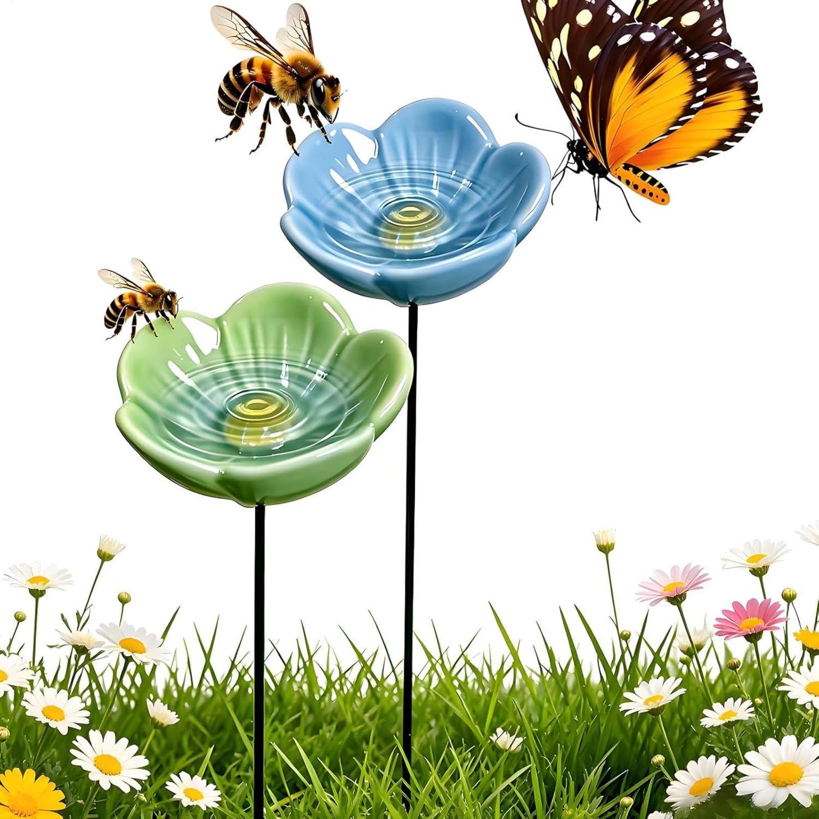 Bee Watering Station for Garden | Ceramic Weather Resistant | Bird Water Bowl | for Yard Outside Outdoor Home Patio Porch Deck Balcony
