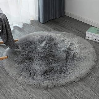 Ommda Alfombras de Habitacion Pelo Largo Redondas Lavables Alfombra Imitacion Madera Peludas Dormitorio Baño Sofá Silla Cojín,Gris,150cm