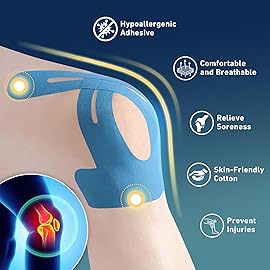 PreCut Kinesiology Tape for Knees, 24PCS Waterproof KTQUICK Knee Tape for Knee Pain Relief Pre Cut, Original Cotton Athletic Knee Tape, Waterproof & Hypoallergenic Latex-Free for Sports(Blue)