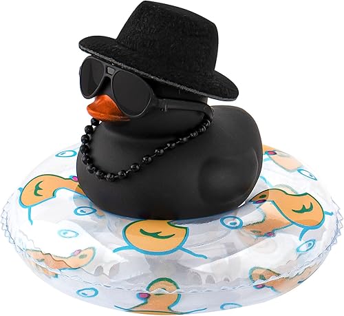 wonuu Decoración de coche de pato de goma, accesorios para automóvil, adorno para tablero de instrumentos con sombrero de vaquero, anillo de