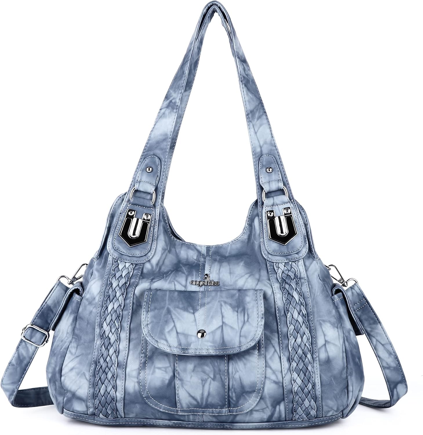 Angel Kiss Purses and Handbags for Women Washed Vegan Leather Crossbody Hobo Satchel Shoulder Tote Purse