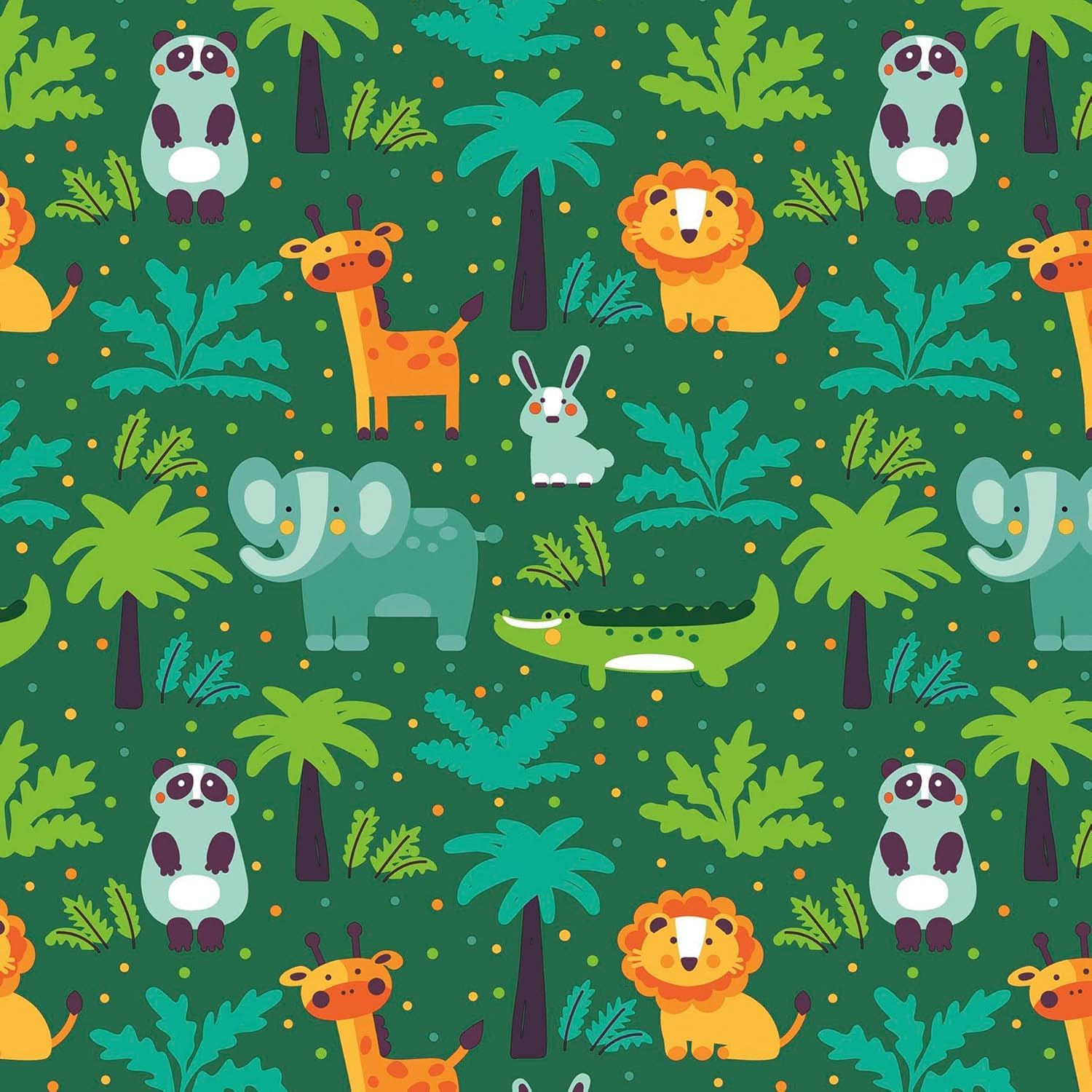 Rollo de Papel Regalo Infantil Animales Selva 62cm x 80m Bobina Grande Resistente - Niños Cumpleaños Decoración - FP Fiesta Paper