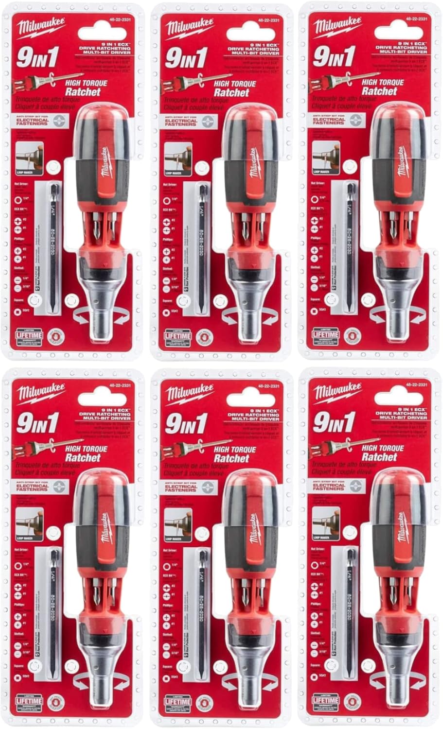 Milwaukee Elec Tool 48-22-2331 Eco Drive Ratcheting Multi-Bit Driver, 9-In-1 - Quantity 6 : Tools & Home Improvement