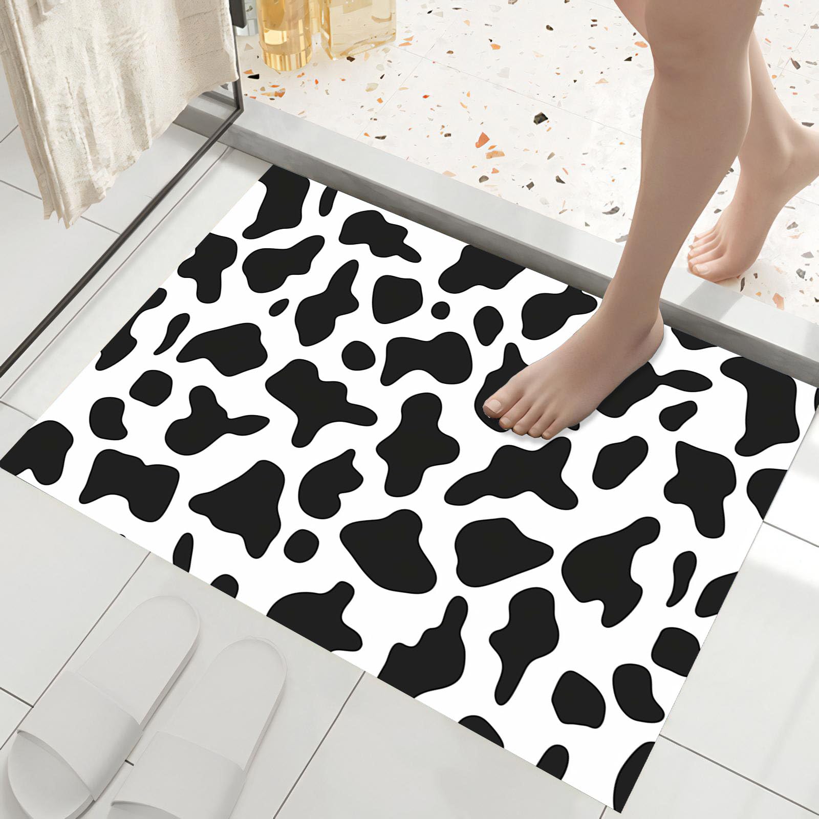 Paillasson motif vache antidérapant 60x90cm noir et blanc