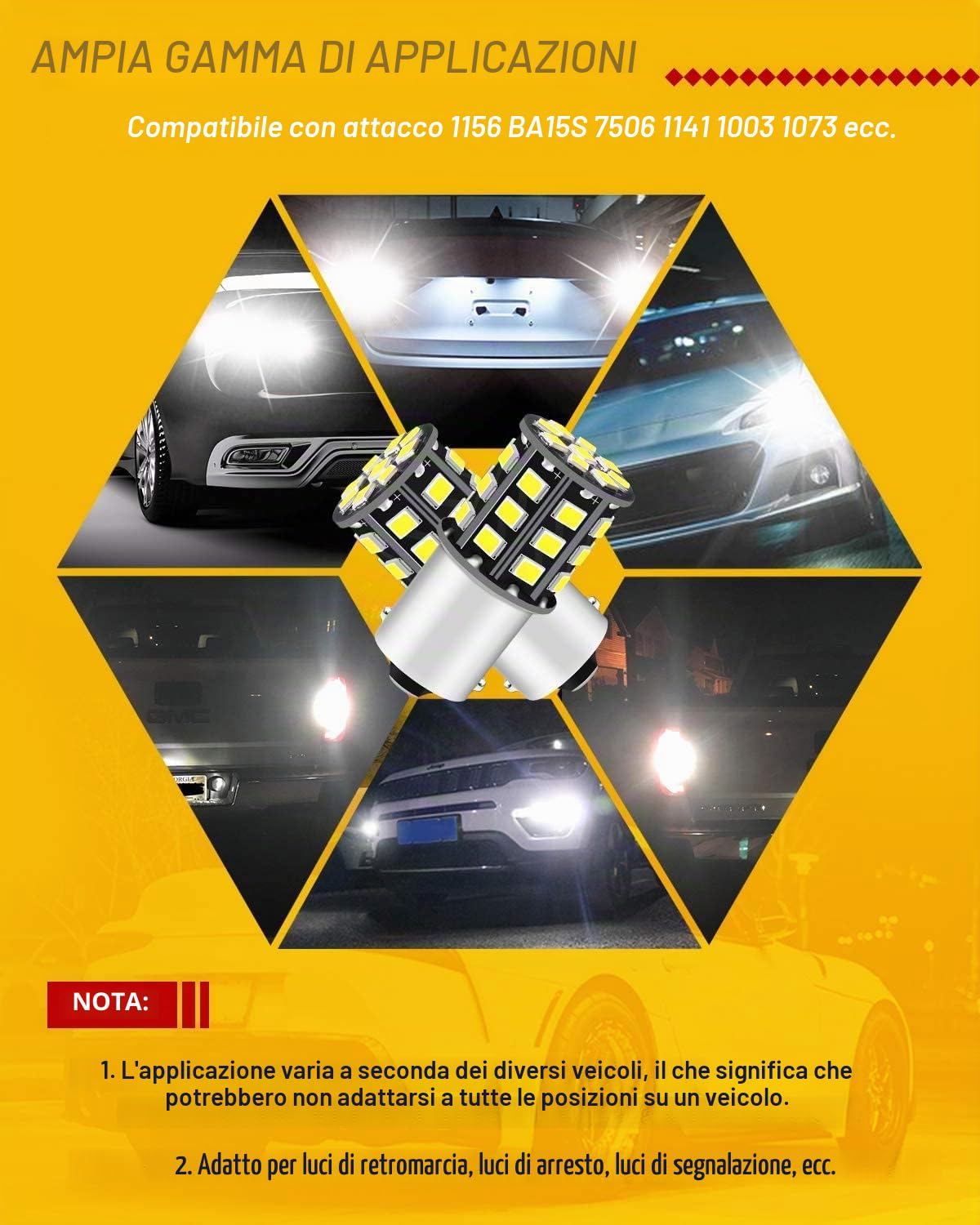 Defvnsy P21W 1156 BA15S Lampadina LED, Estremamente Luminoso Bianco 12V-24V Senza Polarità 1141 1003 7506 Lampadine Auto, 33SMD 2835 Lampadina Per Luci Di Backup, Luci Di Stop, Luci Di Guida