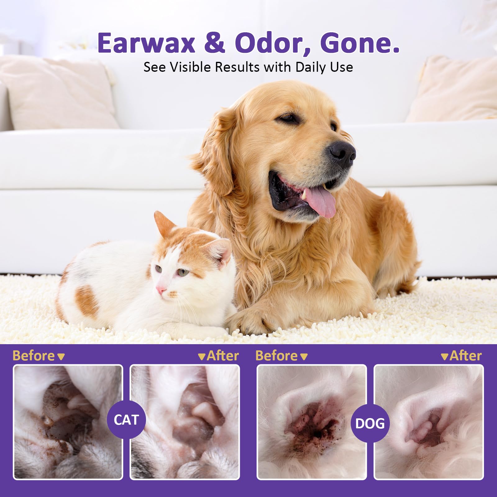 Ear Wipes for Dogs and Cats, Dog Ear Finger Wipes, Gentle Ear Cleaner for Wax, Dirt & Odor, Relieves Discomfort & Soothes Ears, Non-Irritating, 50 Count - image 2