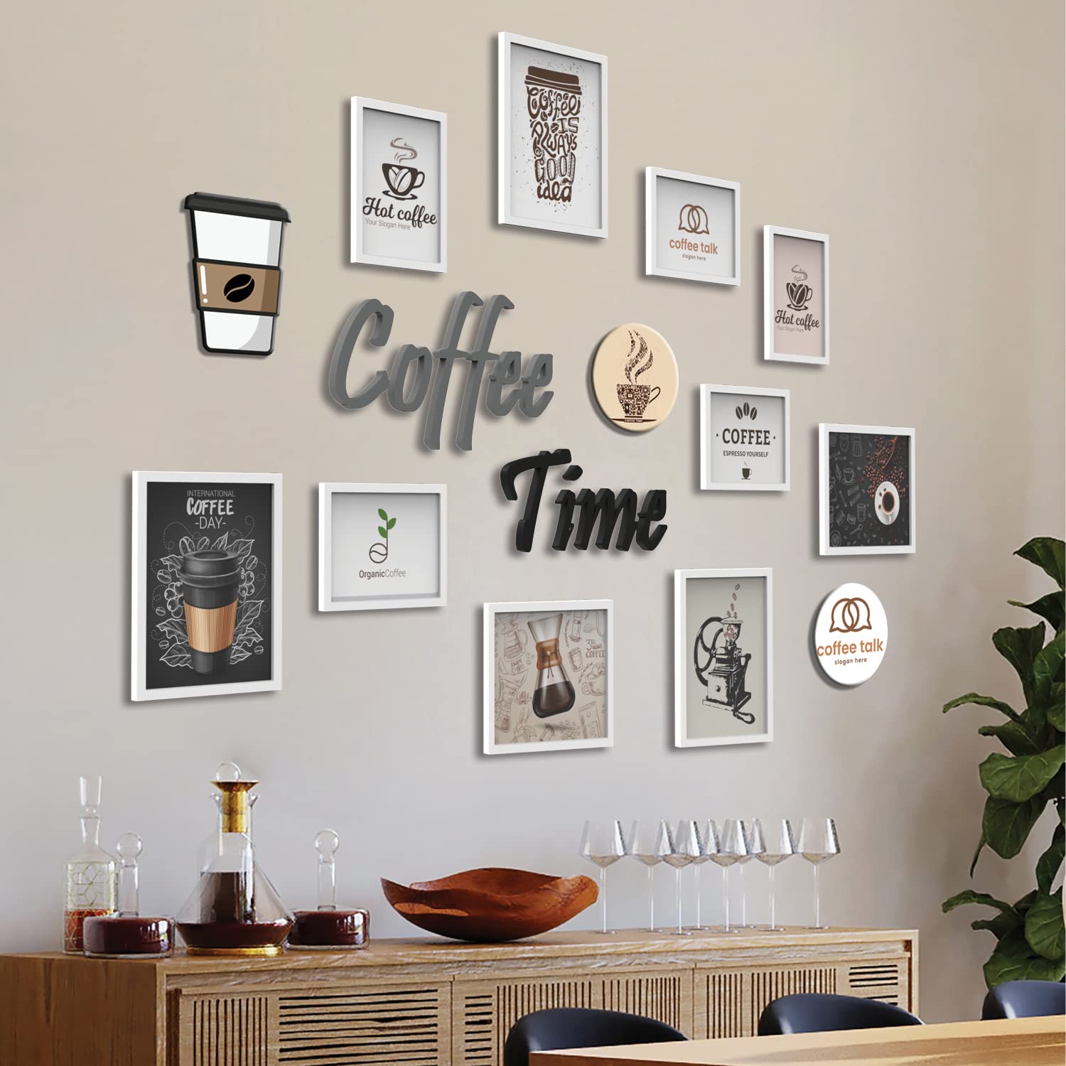RANDOM Photo Frame For Wall Set of 10 3D Collage photo frames with COFFEE TIME Plaque For Home Decoration, Wall Decor (8"X10"=5pcs,6"x8"=5pcs)