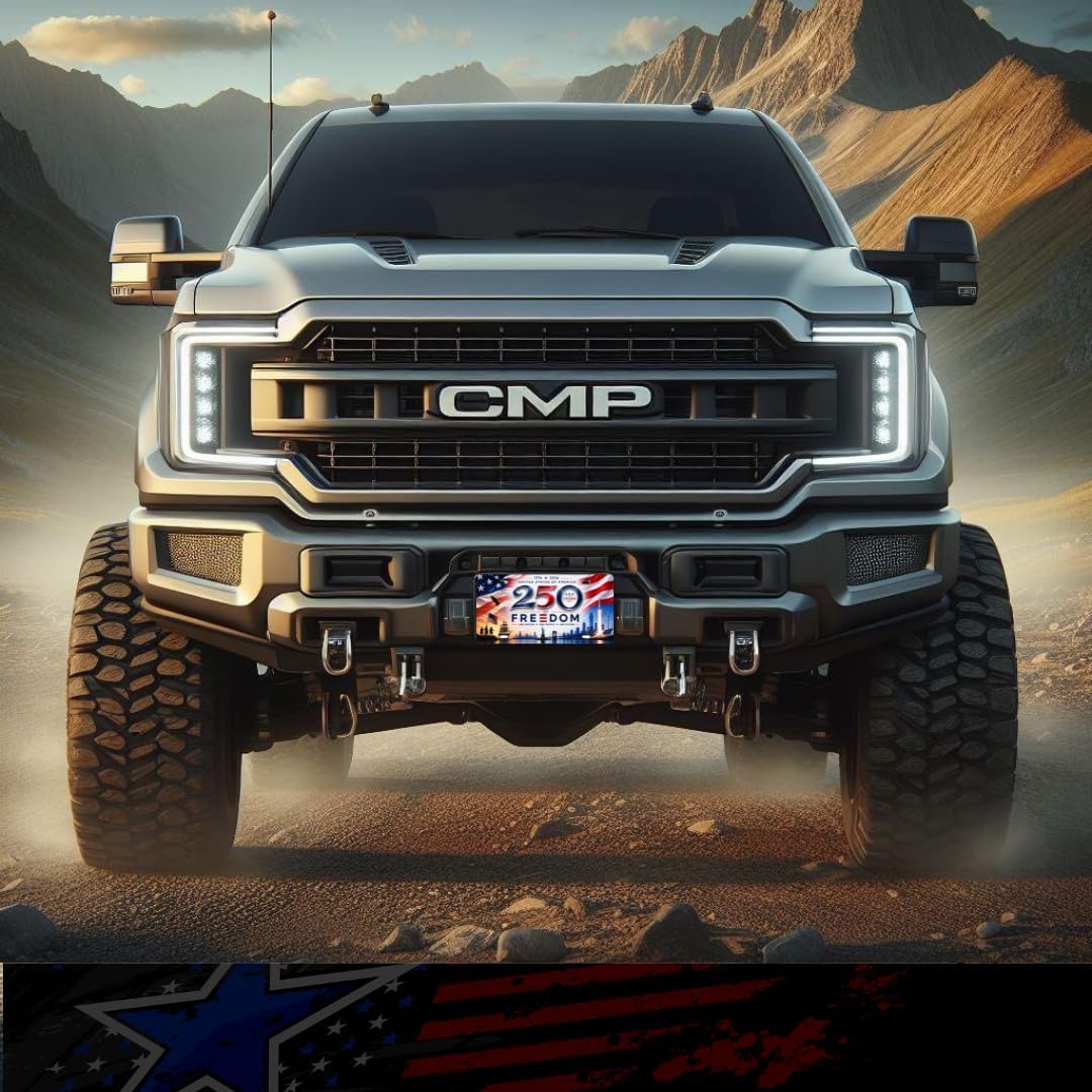 Patriotic Vanity Aluminum License Plate for Front of Trucks and Cars - Made in the USA - Universal Fit (250 Anniversary)