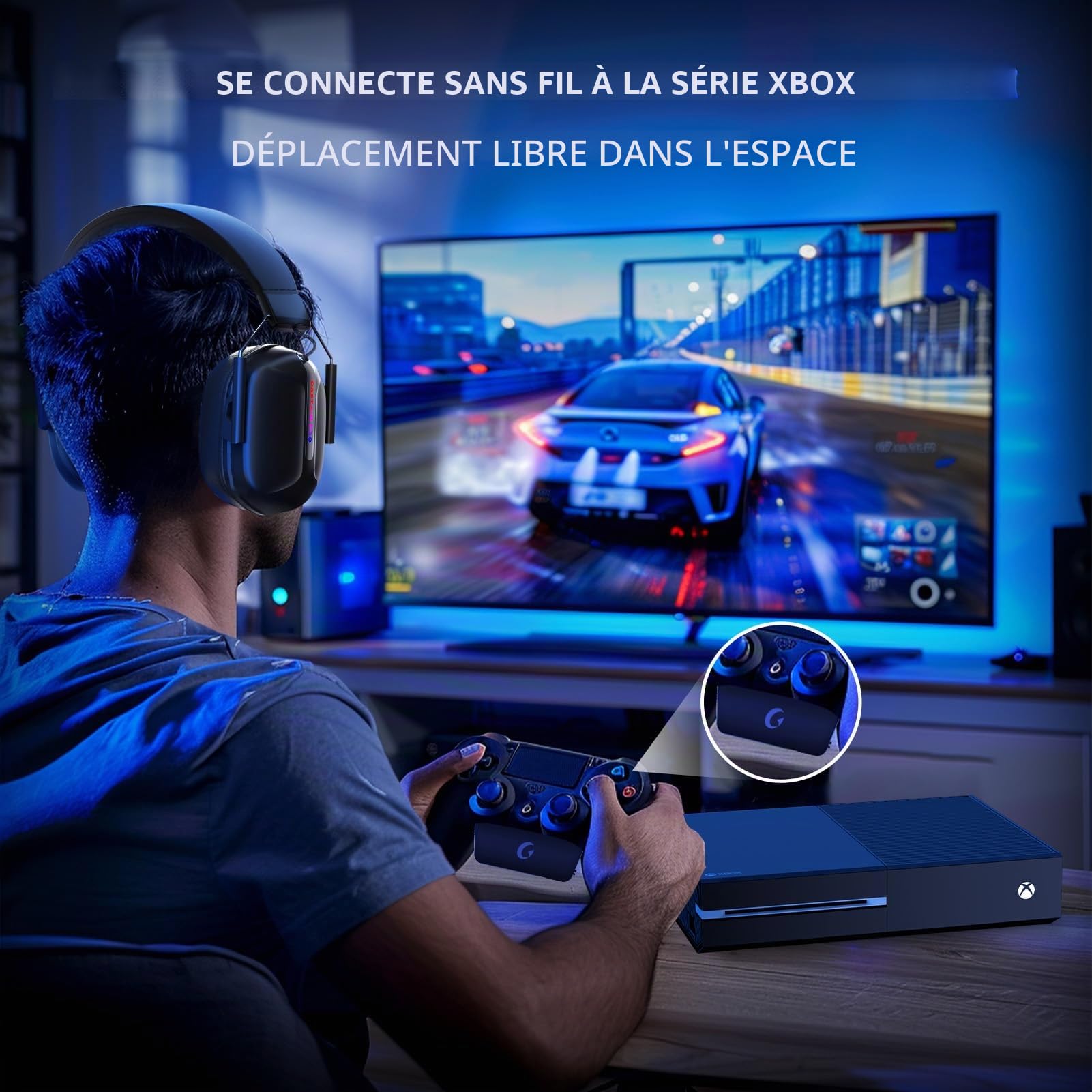 Gvyugke Casque de Jeu sans Fil 2,4 GHz pour Xbox Series, Casque avec Microphone pour PS5/4/PC/Switch/Mac, réduction du Bruit, Son Surround 3D, 60 Heures d'autonomie et lumières RVB