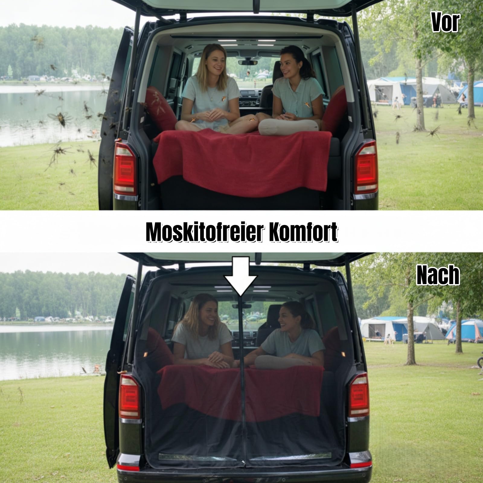Sonnenschutz Auto Heckklappen Passend für VW T5 T6 Camping Zubehör Magnetisch Anti-Mücke Belüftung und UV-Schutz Schattennetz Camping Reise Auto Zubehör